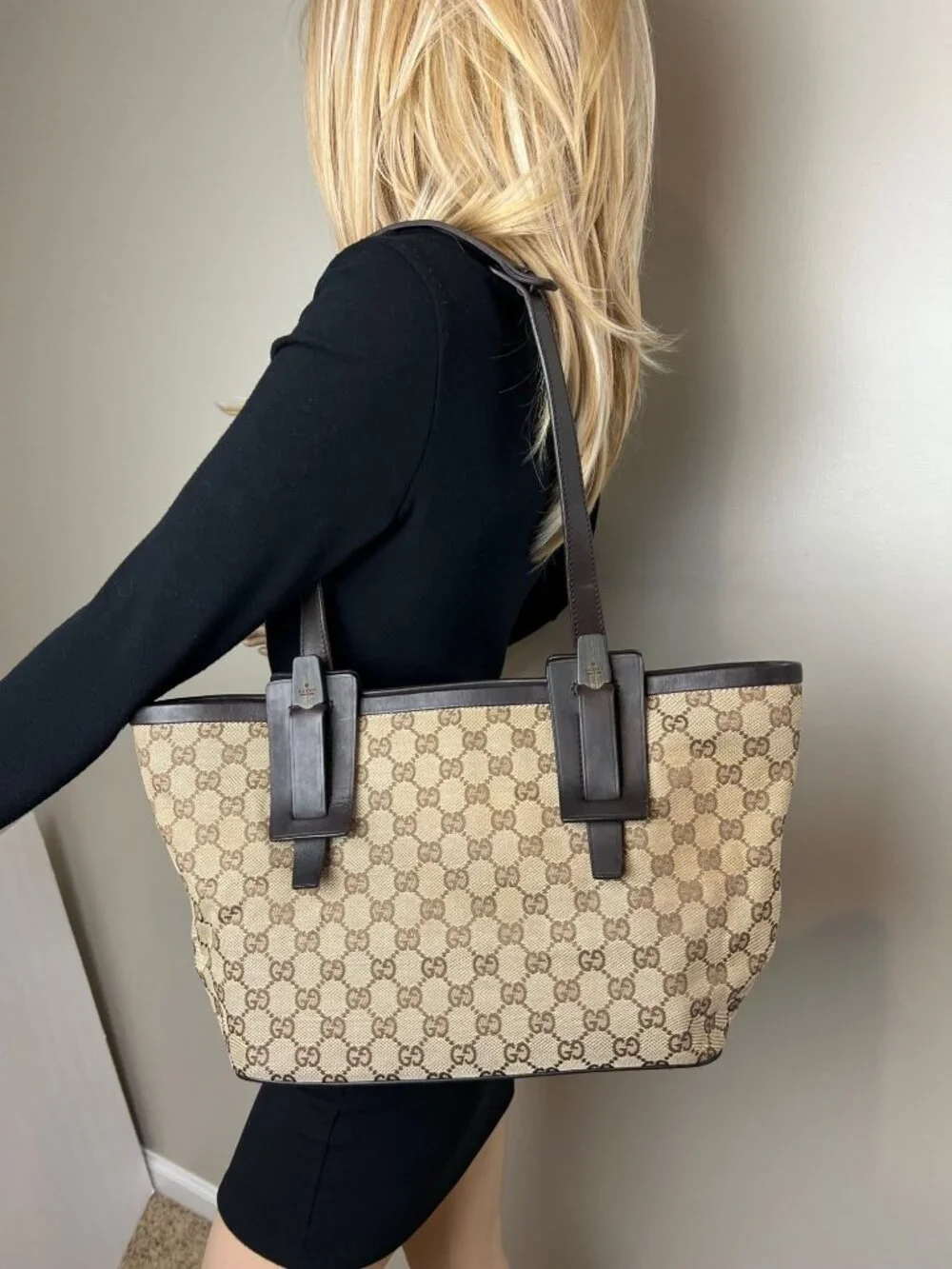 Gucci GG Canvas Dark Brown Tote